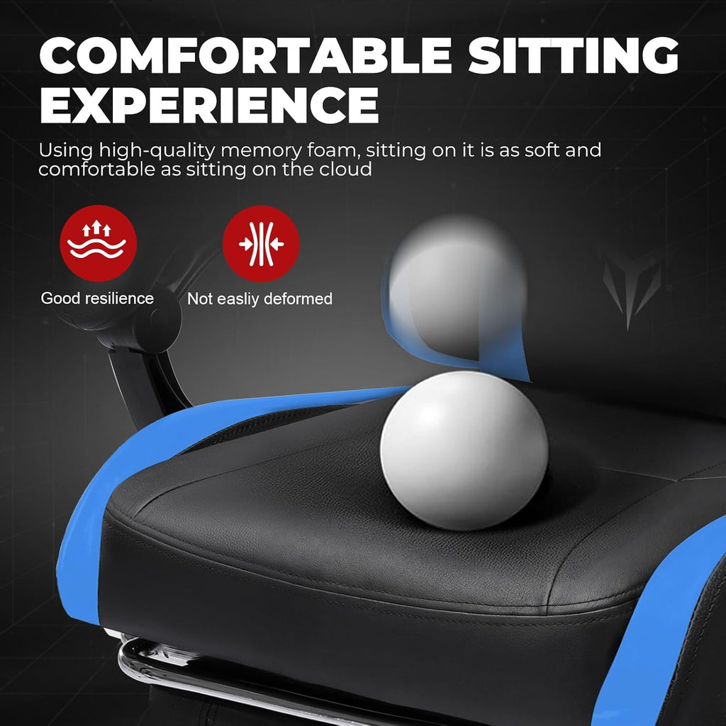 GTPLAYER Gaming Chair High Back Computer Chairs with Foot Rest for Adults, Ergonomic Height Adjustable Recliner Chair 300lbs with Linkage Armrest and Lumbar Support for Home Office, Blue