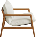 Modway Nomi Teak Wood Outdoor Sling Accent Chair in Natural White - Faux Leather Vegan Patio Armchair with Removable Cushioned Upholstery