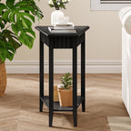 ChooChoo Fluted Recliner Side Tables Set of 2 with 2-Tier Storage Shelf | Wedge End Table for Small Space, Narrow Triangle Side Table for Corner, Living Room, Bedroom, Black