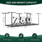 3x8 FT Overhead Garage Storage Rack, 26"-40" Height Adjustable Heavy Duty Garage Ceiling Storage Rack, 750LBS Capacity Metal Hanging Organizer System for Garage