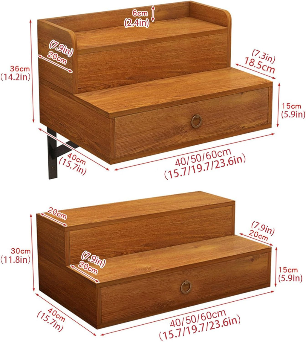 Solid Wood Wall Mounted Altar Table with Pull-Out Drawer for Incense & Meditation Personal Shrine Stand Prayer Altar Cabinet with Storage for Home(Teak color,50*40*30cm/19.7*15.7*11.8in)