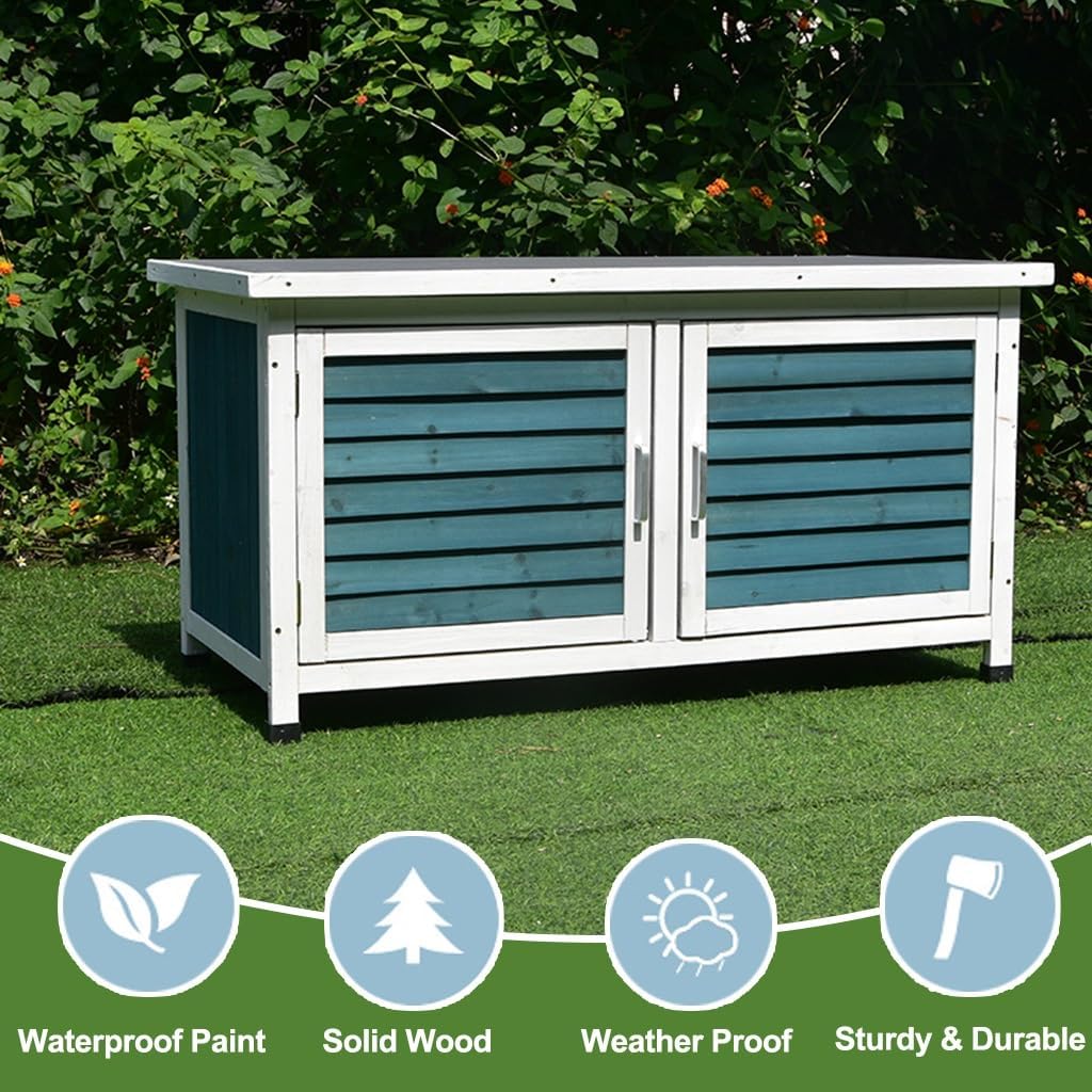 Outdoor Wooden Storage Cabinet with Double Doors Garden Potting Bench Table for Patio and Yard Storage,B-110X55X57.5Cm