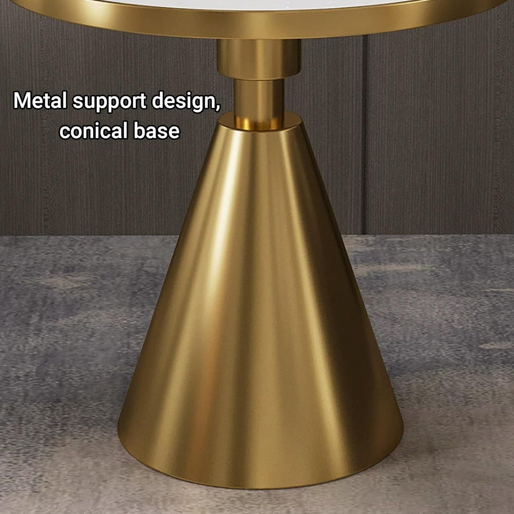 Modern Small Round Side Table with Rock Slab, Luxury Faux Marble Sofa End Table, Carbon Steel Conical Base, Nano-Coating, for Living Room, Bedroom,Office(A,80 * 75CM/31.5 * 29.5IN)