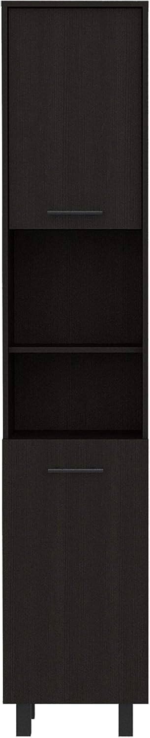 Pantry, Four Legs, Three Interior Shelves, Two Shelves, Two Cabinets -Black