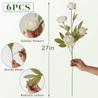 VIERENA 6 PCS Artificial Ranunculus Branches for Vase - 27" Fake Silk Persian Buttercup Stems Look Real Faux Flowers for DIY Bouquet, Table Centerpieces, Farmhouse, Home Decor (Cream)