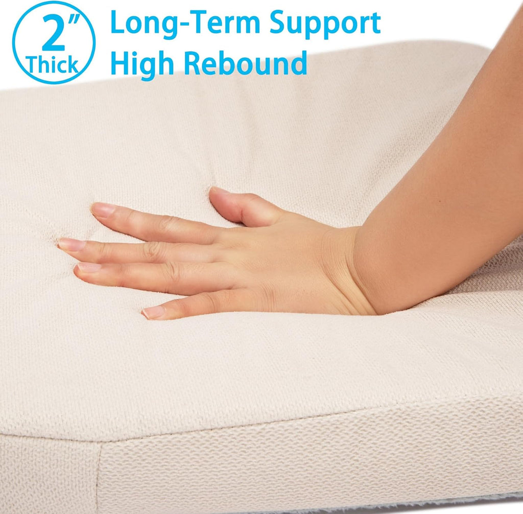Chair Cushions for Dining Chairs, D-Shaped Non-Slip Seat Cushions with Removable Washable Covers & Ties, Chair Pads for Kitchen, Indoor Patio 17" x 16" (Cream, 4 Count)