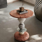 Modern Marble Side Table, Round Accent Table with Sculptural Stone Base, Luxury Small Coffee Table for Living Room, Bedroom, Sofa End Table
