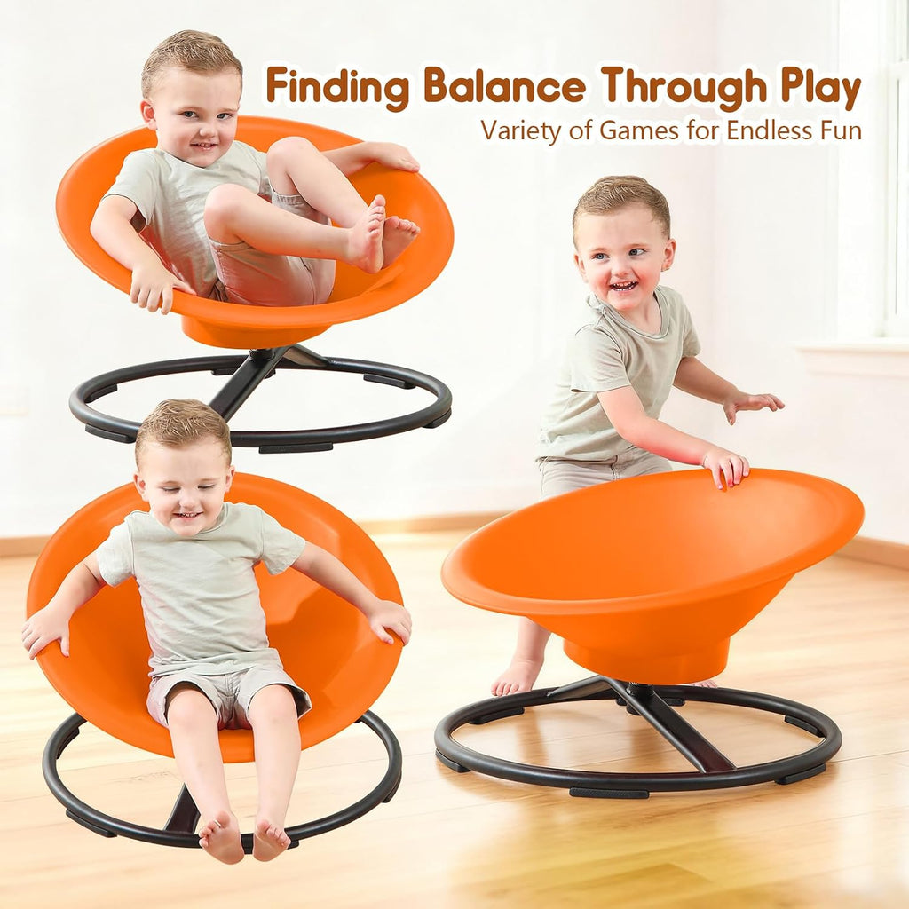 Spinning Chair for Autistic Kids, Sit and Spin Autism Toys for Age 3+, Sensory Swivel Chair Enhancing Motor Skills, Educational Indoor & Outdoor Toys (Orange)