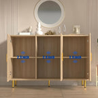 DIYART Oak Sideboard Buffet Cabinet, Accent Coffee Bar Cabinet with 3 Doors, Entryway Cabinet for Living Room, Kitchen, Hallway
