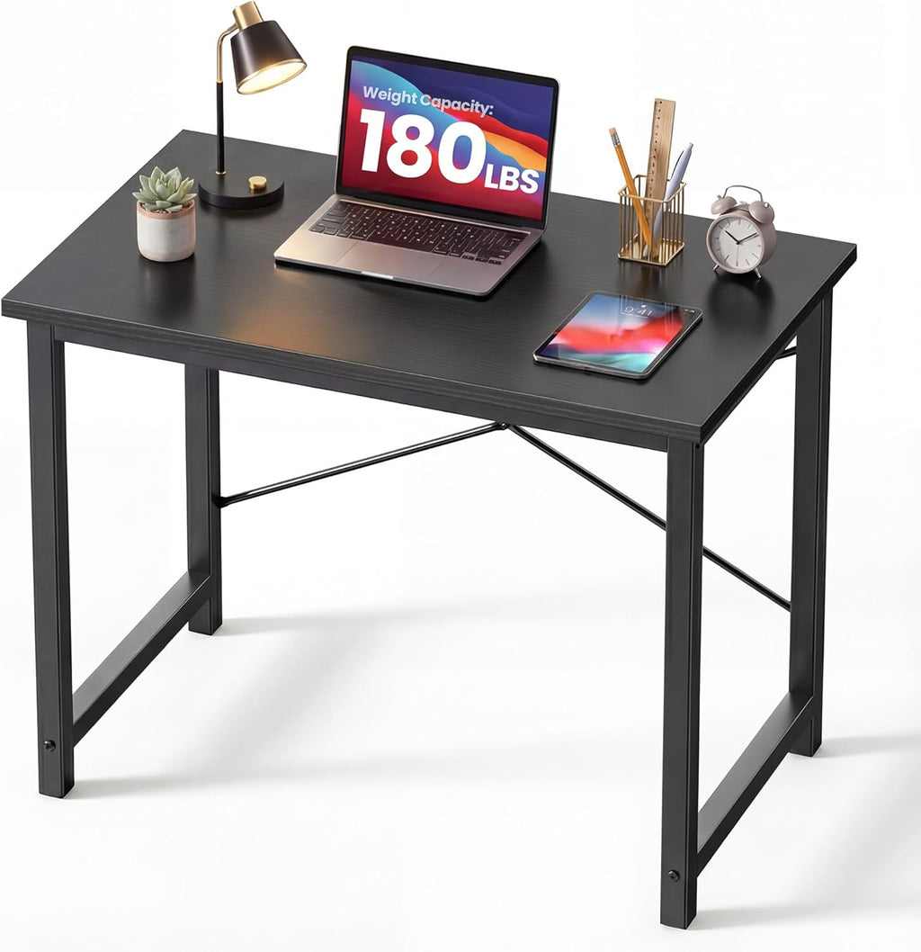 DUMOS 31 Inch Small Computer Desk for Home Office, Gaming Writing Desks for Bedroom Modern Study Work Table Simple Style Workstation with Reinforcement Structure, Black