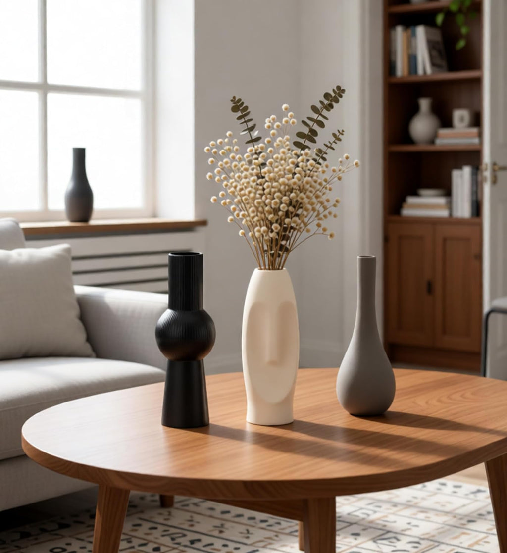 Ceramic Vase Set of 3 Home Decor Modern Farmhouse Style Living Room Ornament Dining Table Room Pottery Small Vases for Dried Flowers Colorful