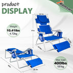 Romswi 3 in 1 Beach Chair with Face Hole, Reclining Sun Tanning Lounge Chair with Foot Rest, Cooler Bag & Cup Holder for Outdoor,Royal Blue