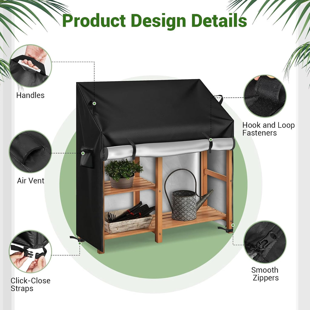 Kasla Potting Bench Cover, Waterproof Cover for Potting Table for Outdoors, Weatherproof Gardening Table for for Outsid Patio Garden Backyard - 47" L×19" W×34/48" H