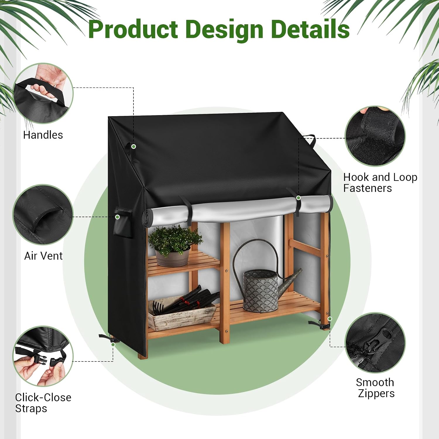 Kasla Potting Bench Cover, Waterproof Cover for Potting Table for Outdoors, Weatherproof Gardening Table for for Outsid Patio Garden Backyard - 47" L×19" W×34/48" H