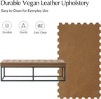 60.5" Faux Leather Bench with Button Tufted Seat, Mid-Century Modern Upholstered End of Bed Bedroom Benches, Oversized Entryway & Dining Room Ottoman with Metal Base, Camel