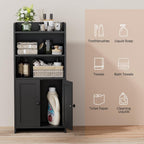 Homhedy Small Bathroom Storage Cabinet, Freestanding Toilet Paper Storage with 2 Doors and Shelves, Bathroom Organizers and Storage for Small Spaces, Laundry Room, 7.9" D x 14.6" W x 31" H, Black
