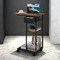 Hayexiha 3-Tier Side Table with Wheels and 360° Rotation, C Table with Drawer, End Table for Couch, Space Saving Small Desk for Narrow Space, TV Tray, Vintage Bedside Table for Living Room, Bedroom