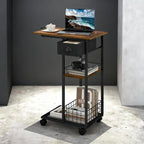 Hayexiha 3-Tier Side Table with Wheels and 360° Rotation, C Table with Drawer, End Table for Couch, Space Saving Small Desk for Narrow Space, TV Tray, Vintage Bedside Table for Living Room, Bedroom