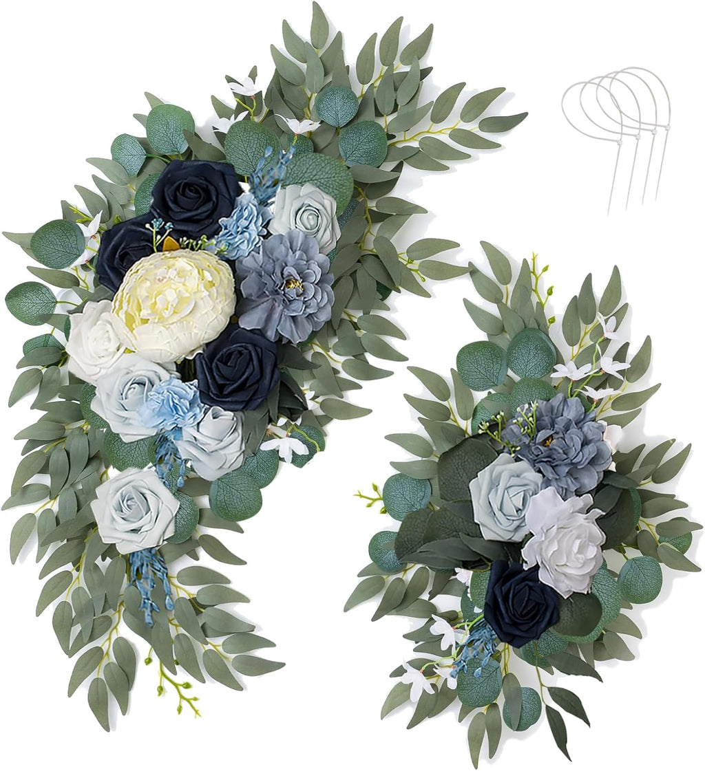AitnWoy Artificial Wedding Arch Flowers Kit 2 PCS Dust Rose Flowers Silk Peony Floral Swag Welcome Sign for Wedding Ceremony Party Home Garland Decor