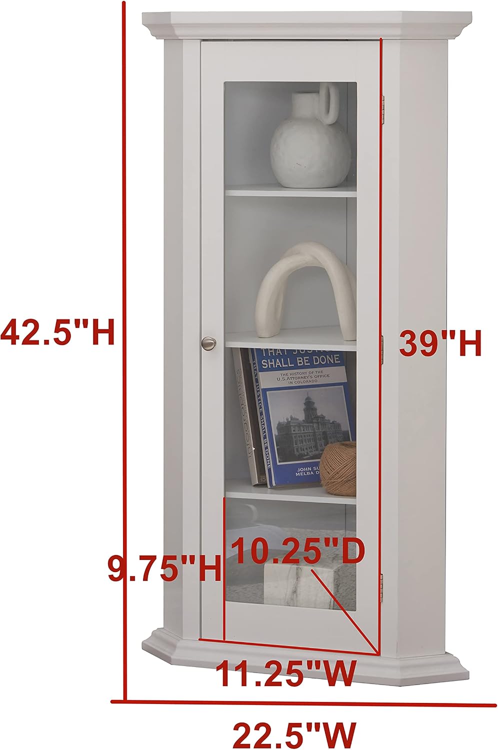 Kings Brand Corner Curio Display Cabinet w/Glass Door & Shelves, White | Glass Door Display – Showcases and Protects Collectibles, Décor, and Accent Pieces with a Clear Glass Door