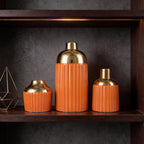 Orange Gold Ceramic Vase 3-Piece Set, Modern Geometric Decorative Vases, Small Ceramic Vases for Home Decor, Suitable for Dining Table, Shelf, Entryway Table, Fireplace, and Foyer Table Decor.