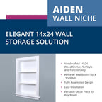 14x24 Aiden Recessed Wall Niche Medicine Cabinet Replacement, in The Wall Bathroom Cabinet Insert Shelf/Shelves, Made in North America, Real Wood, NO MDF, Beadboard, White