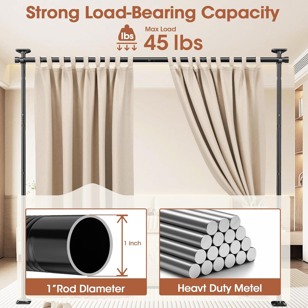 SUNALLY Room Divider Curtain Rod, No Drilling Room Separator for Space Partition Adjustable 4-10ft(H) 28-70inch(W) Heavy Duty Temporary Wall Divider Floor to Ceiling Tension Rod, Black