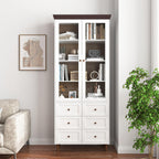 78.7'' Tall Kitchen Pantry Cabinet, Wooden Display Cabinet with 6 Drawer, 2 Glass Doors and 3 Adjustable Shelves, Freestanding Pantry Storage Cupboard for Dining Room and Kitchen, White