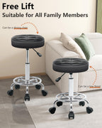 Rolling Stool with Wheels - Swivel Small Office Chair with Footrest, PU Leather Shop Stool for Office Spa Studio Lab Counter Salon Home Work Bar Kitchen Shop Teach Medical Facial, Black