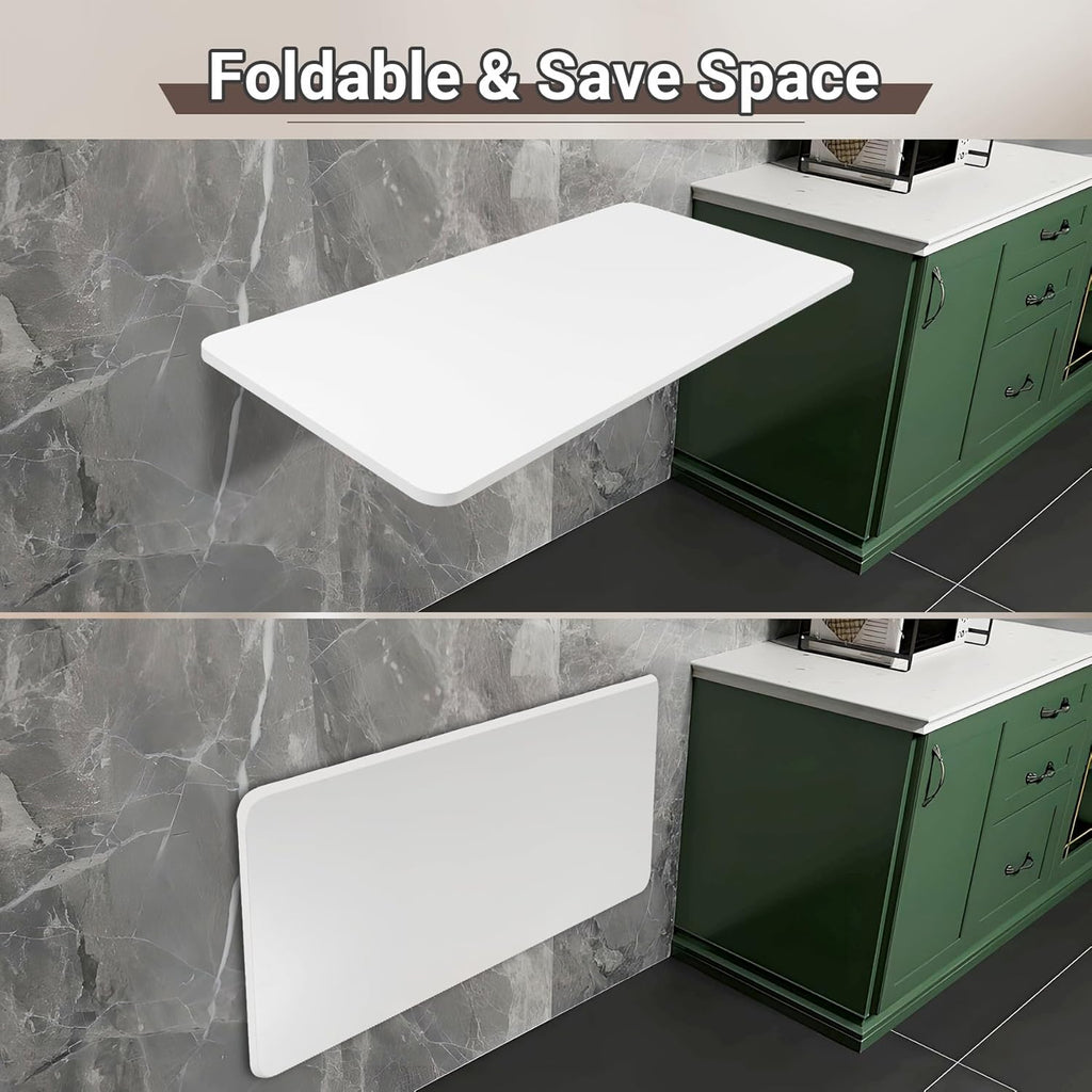 Neoaider Upgrade Wall Mounted Folding Table 31.5”L x 15.7”W, Laundry Folding Table with Heavy Duty Metal Collapsible Shelf Brackets, Wall Mounted Desk Fold Down for Small Spaces, White