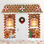 Christmas Decorations Gingerbread Man Scene Gingerbread Man House Backdrops Long LED String Light Candy Stickers Christmas Backdrop for Party & Wall Deco