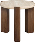 Acme Furniture Leonardo End Table in Travertine Top & Dark Oak