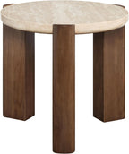 Acme Furniture Leonardo End Table in Travertine Top & Dark Oak