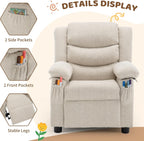 Korser Kids Recliner Chair, Push Back Toddler Recliners with Side Pockets, Child Recliner with Footrest, Cashmere Fabric Kid Chair for Girls Boys Kids Room, Children's Rooms (Beige)