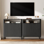 Fatmok Fluted Buffet Cabinet with Storage, 31.4" Wide Wood Sideboard Credenza with 2 Doors & Open Storage Shelf, Modern Coffee Bar Table for Living Room Kitchen Dining Room,Black Grey