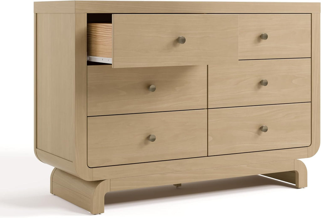 Storkcraft Santorini 6 Drawer Double Dresser, Driftwood | GREENGUARD Gold Certified, Interlocking Drawer System, Premium Wood Dresser Drawer Organizer for Nursery and Kids Bedroom