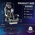 RGB Gaming Chair with LED Lights Massage Computer Chair Ergonomic High Back Video Game Chair with Footrest and Adjustable Lumbar Support Gamer Chairs with Linkage Armrest White and Black