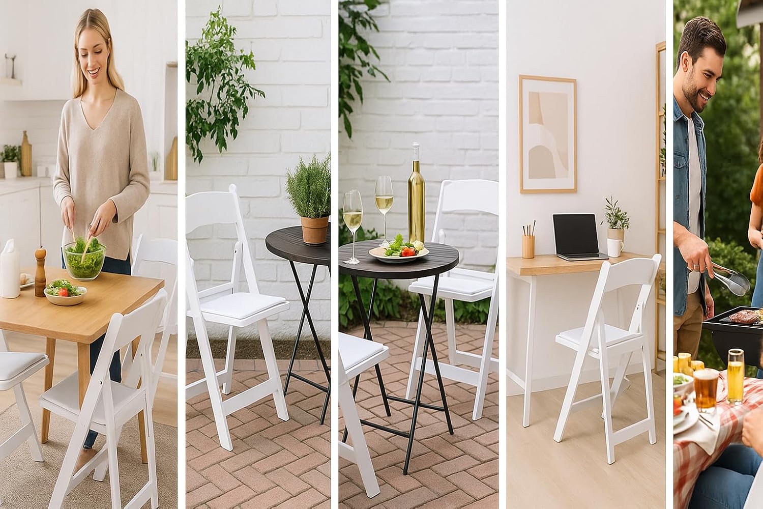 BTEXPERT Set of 8 White Resin Folding Chairs with Vinyl Padded Seat, 1000 lb Static Capacity, Stackable Commercial Grade, Indoor Outdoor for Wedding Event Church