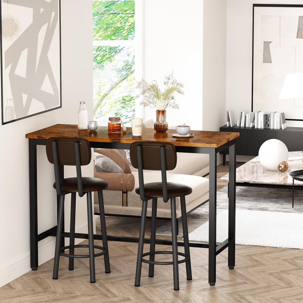 AWQM Bar Table Set of 2, Industrial Bar Table and Chairs Set of 2,3 Piece Bar Height Table with 2 Backrests Stools,Small Kitchen Table for 2,Small Space,Brown & Black