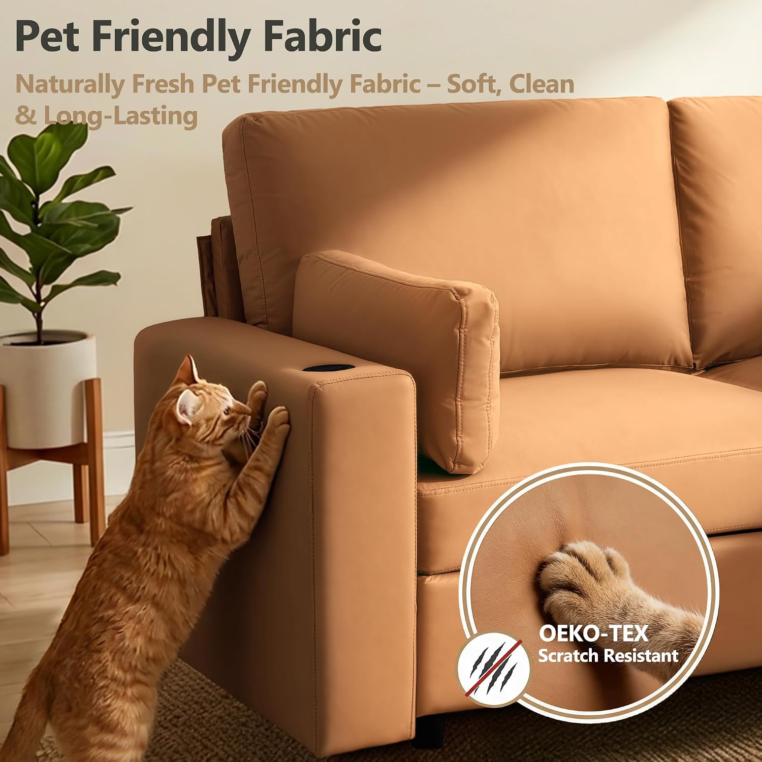 Leather Sectional Sofa, 117" Oversized Modular Sectional Couch, Deep Seat Scratch Resistant Faux Leather Couches, Wide L Shaped Vegan Leather Sofa, (Brown, 3-Seater & Ottoman)
