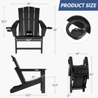 Yaheetech Folding Adirondack Chair Outdoor, HDPE Plastic Adirondack Chair with Cup/Mobile Phone Holder for Deck, Patio, Pool, Backyard, Weather Resistant, Wooden Texture, Easy Assembly Black