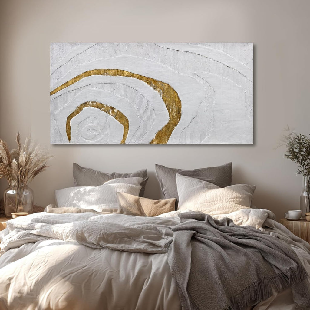 YLLTIEM White and Gold Abstract Wall Art 24x48 Inch, Hand Painted Textured Canvas Wall Art, Large Horizontal Modern Wall Decor for Living Room Bedroom Office Dining Room