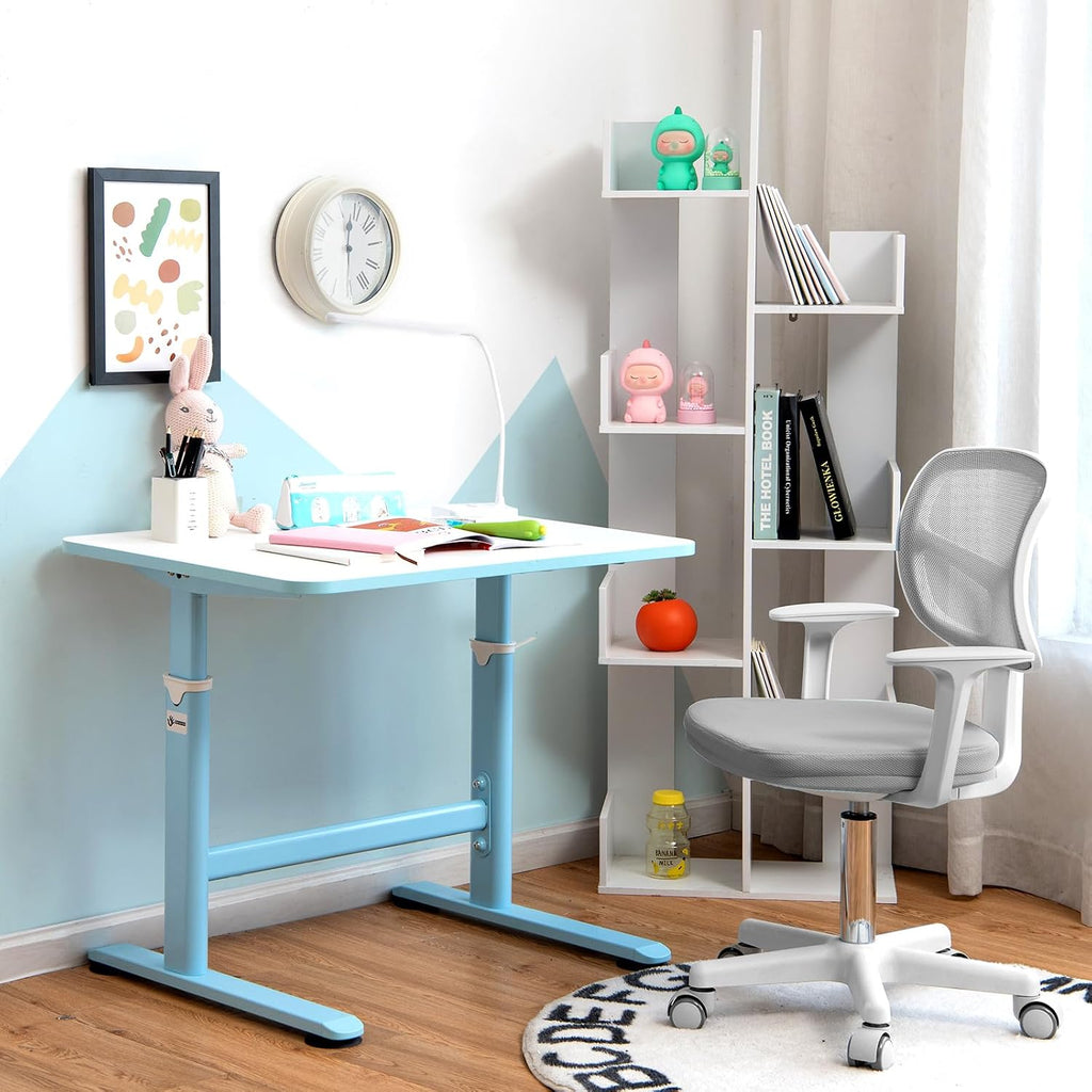 Kids Desk Chair, Height Adjustable Children Study Chair w/Lumbar Support, Swivel Mesh Seat, Universal Casters, Ergonomic Kids Task Chair for Boys Girls Aged 3-10, Home, School, Office(Grey)