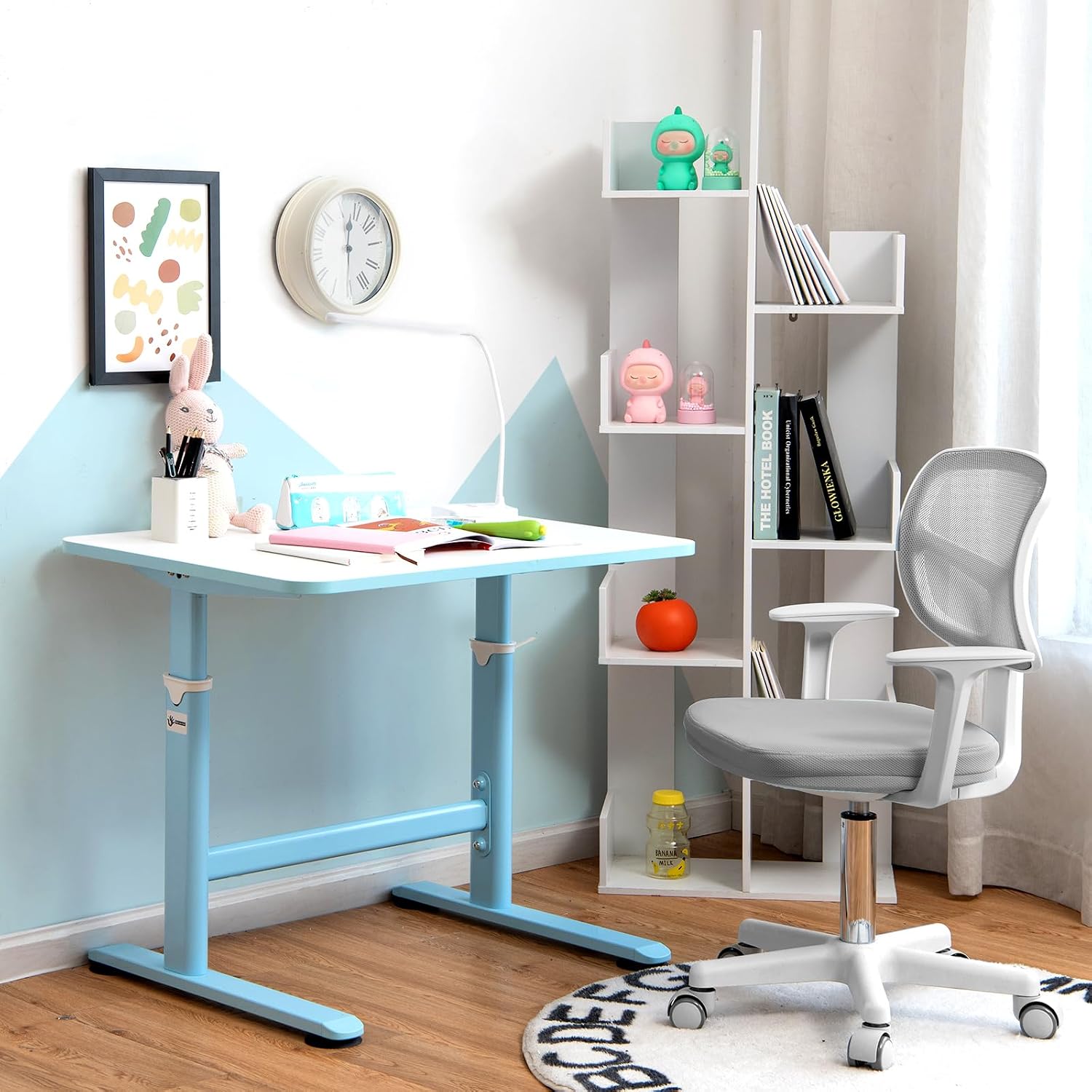 Kids Desk Chair, Height Adjustable Children Study Chair w/Lumbar Support, Swivel Mesh Seat, Universal Casters, Ergonomic Kids Task Chair for Boys Girls Aged 3-10, Home, School, Office(Grey)