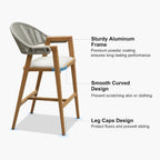 PURPLE LEAF Outdoor Bar Height Bar Stool Set of 2 Rattan Bar Chair with Back Aluminum Modern Barstools for Patio Backyard Indoor Kitchen Teak