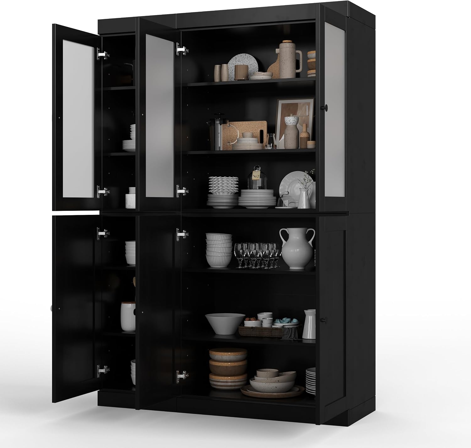 Palace Imports 100% Solid Wood 48.5"" Pantry Cabinet with Frosted Glass, Shaker Doors and Adjustable Shelves
