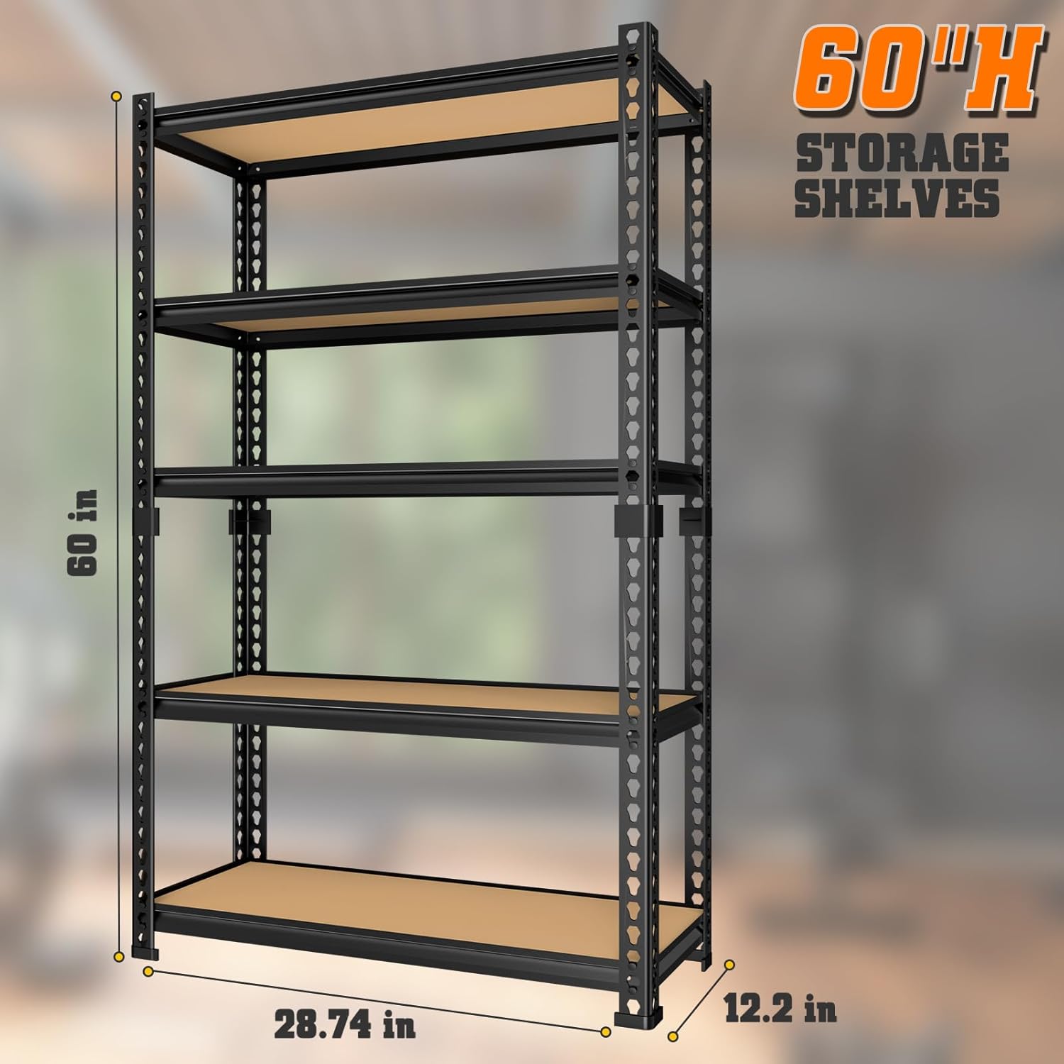 LEVELEVE 5-Tier Storage Shelving Unit, Metal, for Kitchen, Garage, Laundry Room, Adjustable, 30" L x 12" W x 60" H, Rectangular