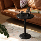 100% Solid Oak Round Pedestal Side Table for Living Rooms, Small Drink Tables for Small Spaces, Tall End Table for Bedroom, Corners, and Nursery (Black, 15.75" D x 21.26" H)