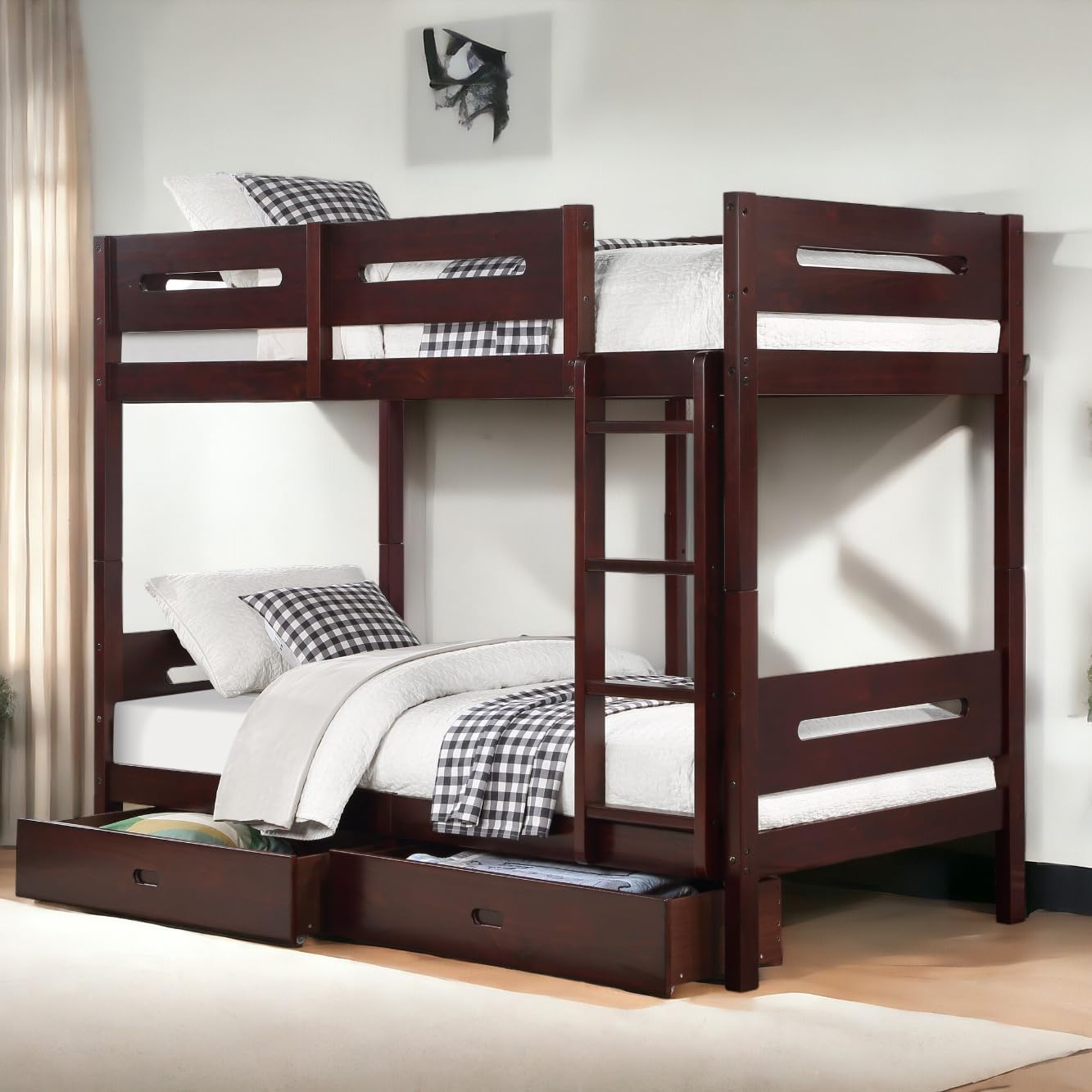 Espresso Twin,Twin Bunk Bed with Ladder