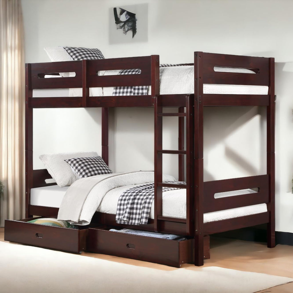 Espresso Twin,Twin Bunk Bed with Ladder